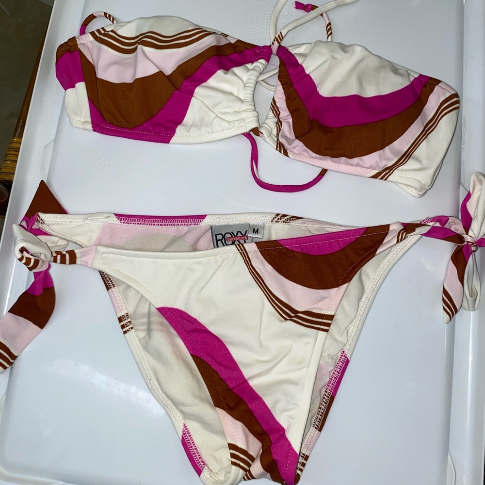 Roxy Pink and Brown Patterned Bikini
